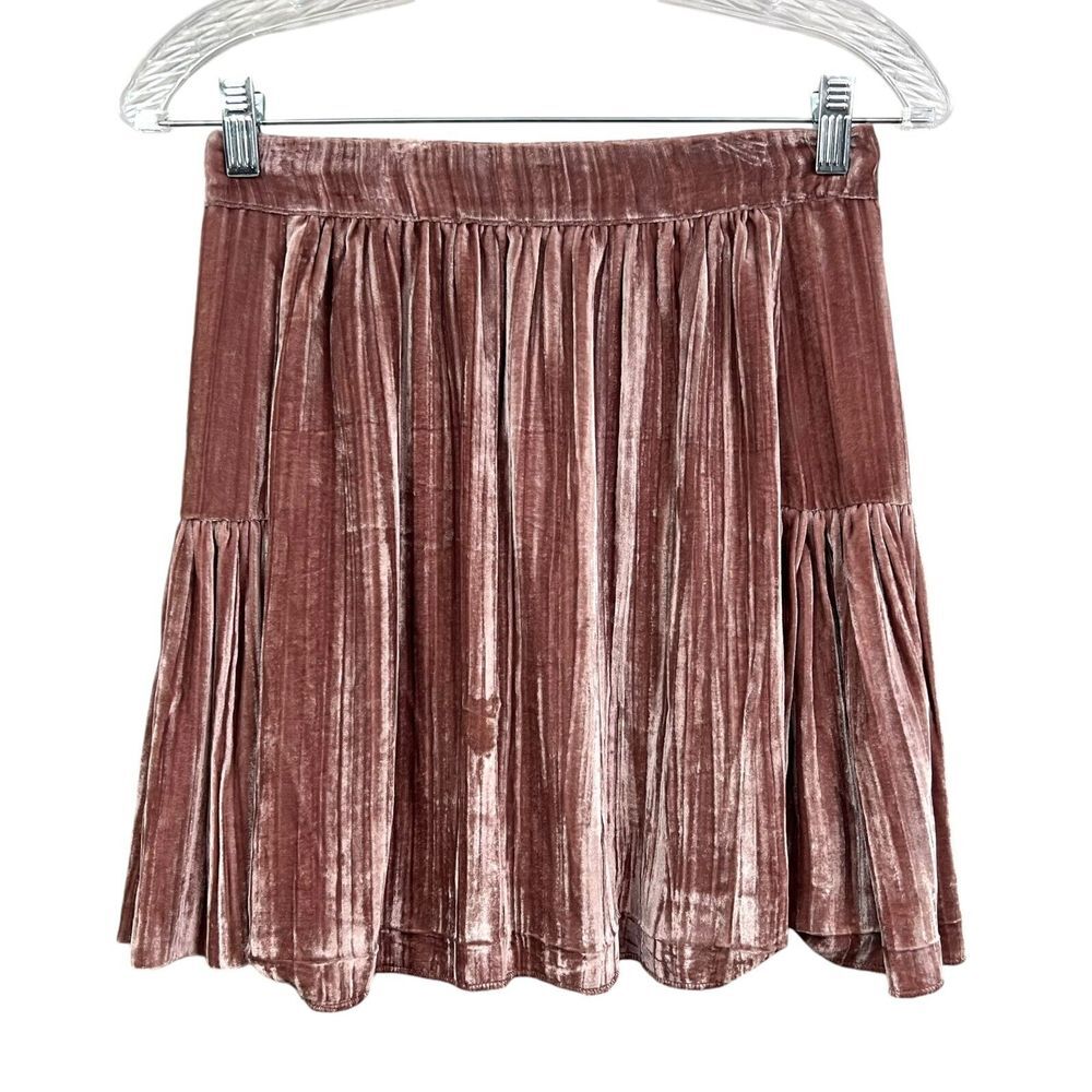 Madewell Women Silk Blend Mini Skirt Crush Velvet Pleated Zip Up Sunset Rose 0*
